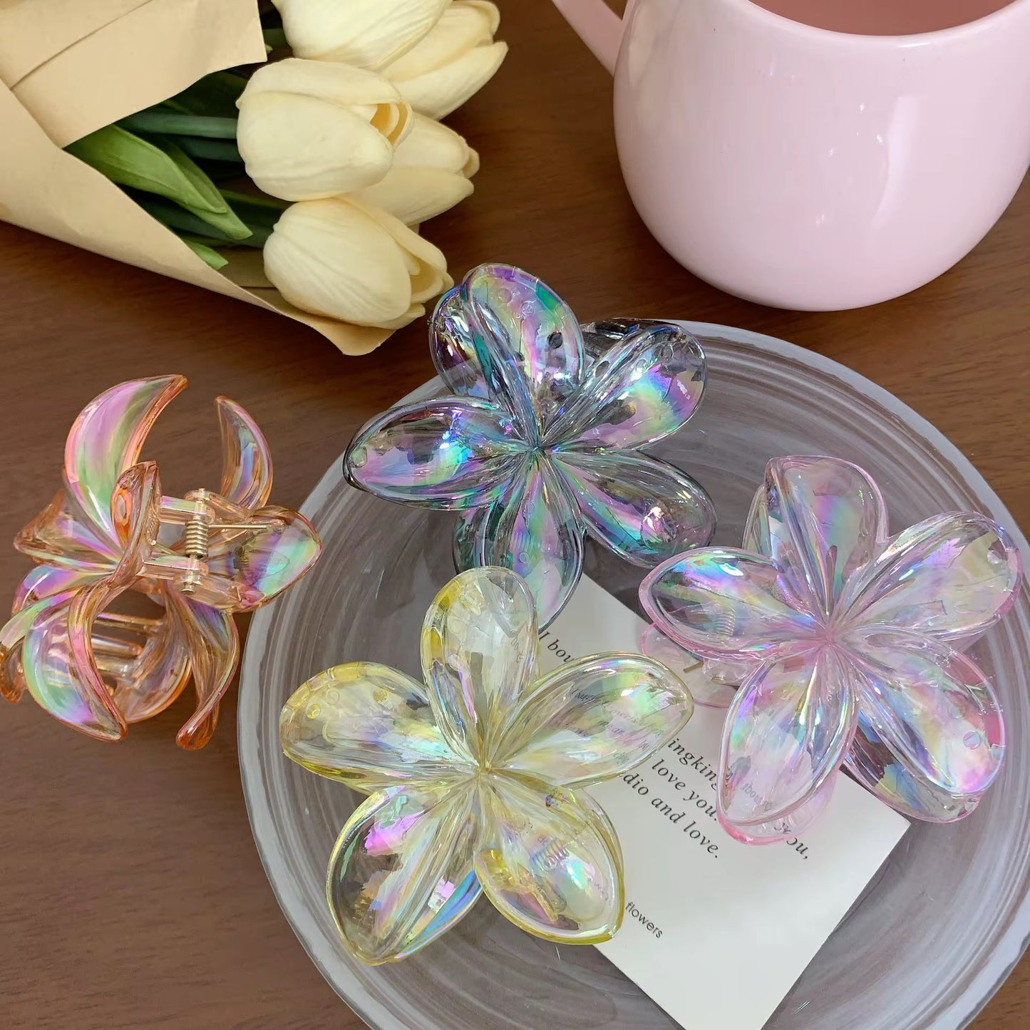 Iridescent Flower Hair Claw Clip - Random colour