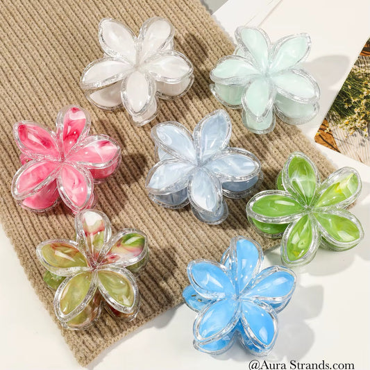 Flower hair claw clip- transparent marbling
