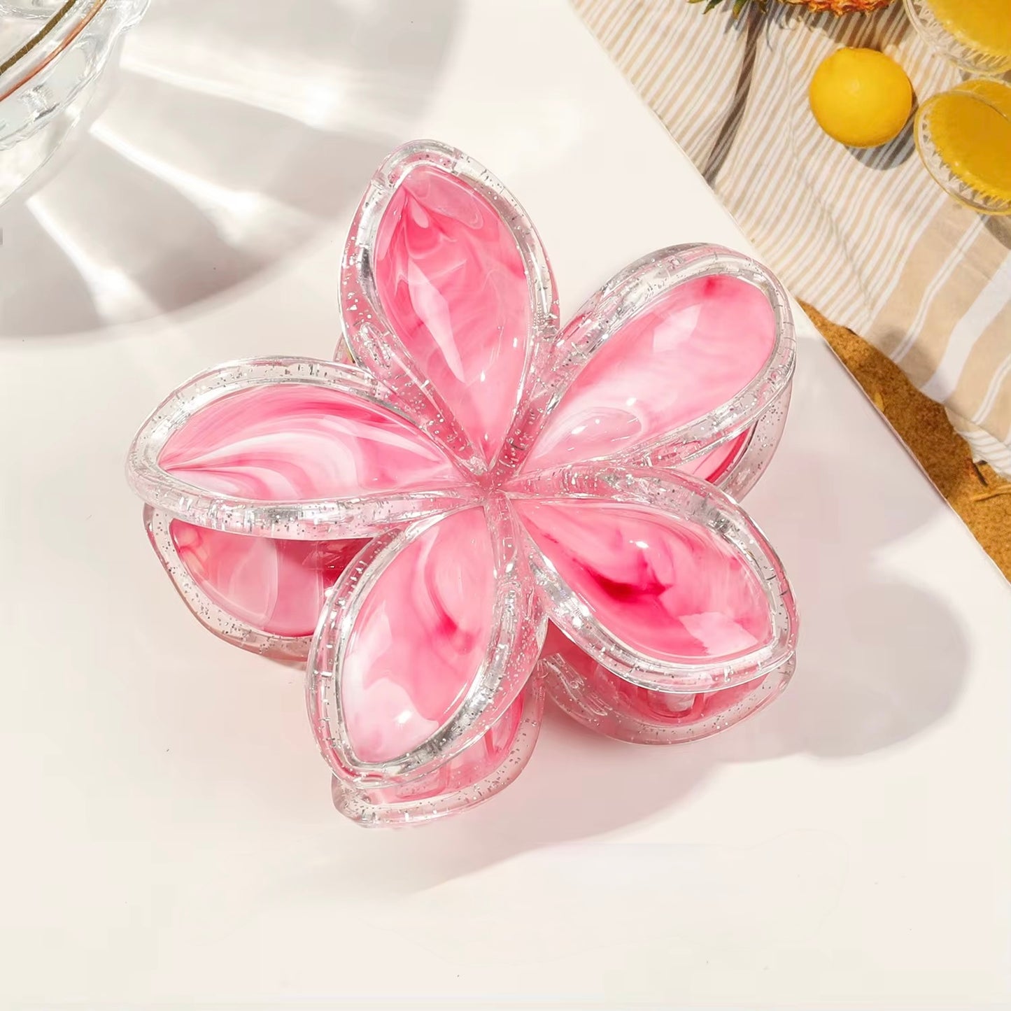 Flower hair claw clip- transparent marbling