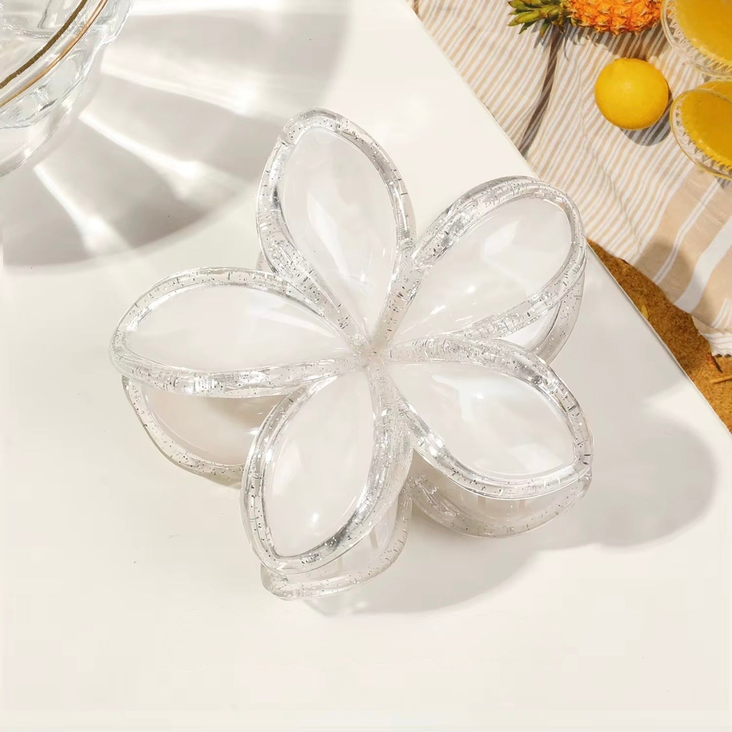 Flower hair claw clip- transparent marbling