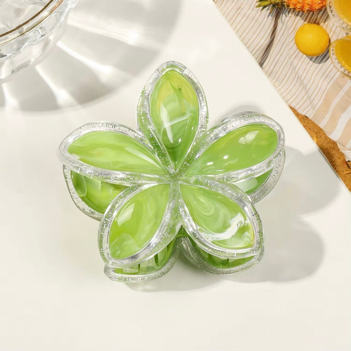 Flower hair claw clip- transparent marbling
