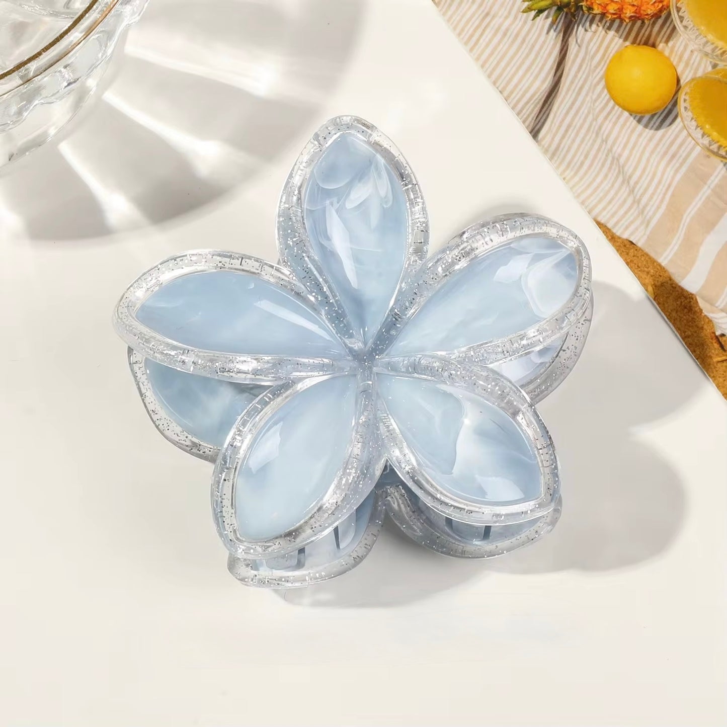 Flower hair claw clip- transparent marbling