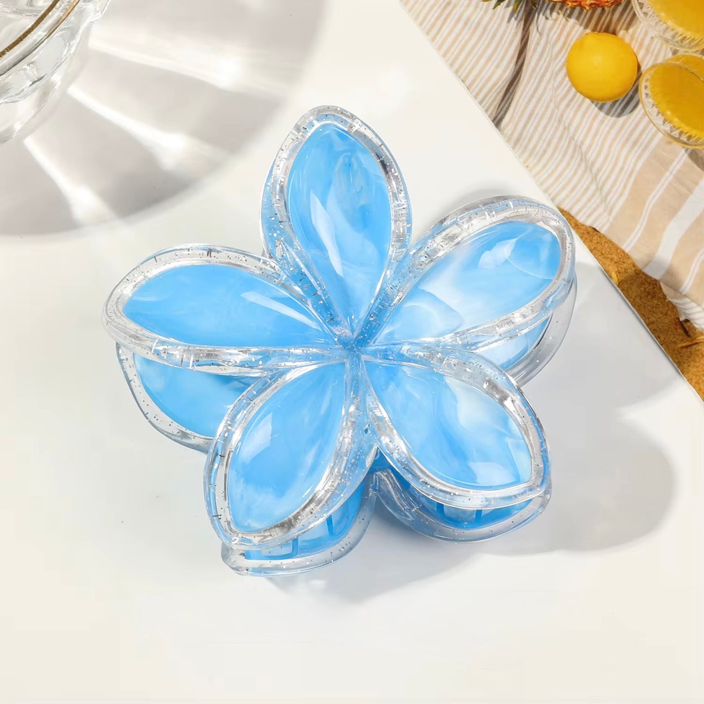 Flower hair claw clip- transparent marbling