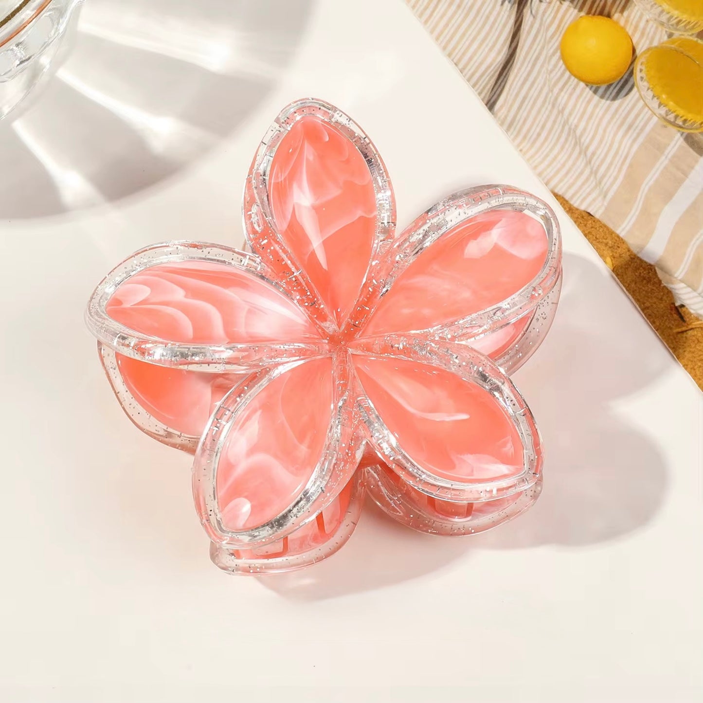 Flower hair claw clip- transparent marbling